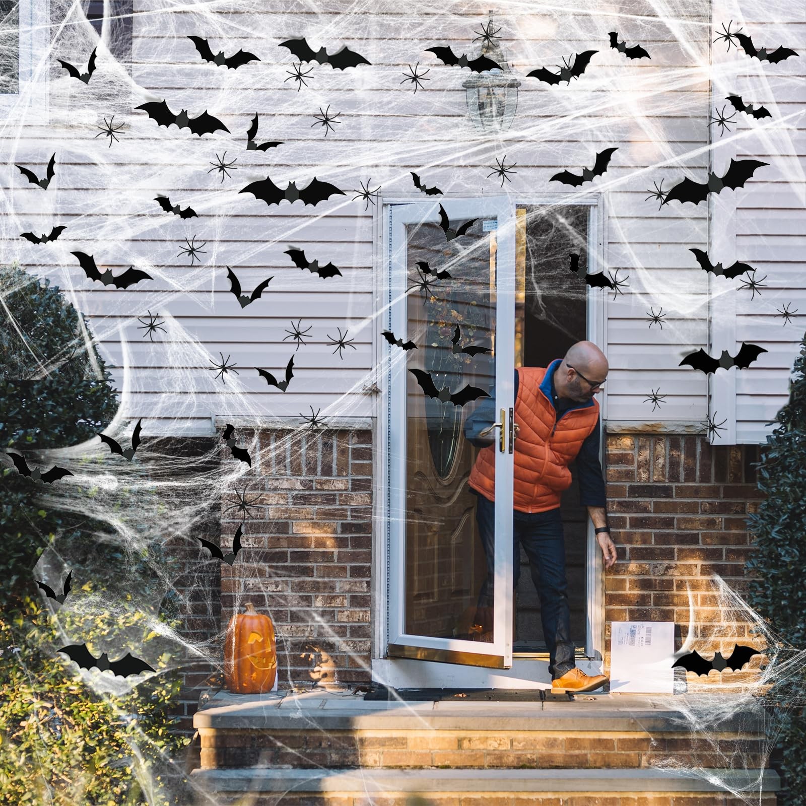 Halloween Spider Webs &120pcs Fake Bats 50pcs Fake Spiders Decoration 1200 sqft