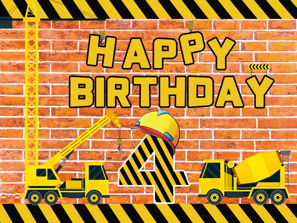 Construction Theme Happy Birthday Backdrop Banner Vinyl Party Decorations 7x5Ft