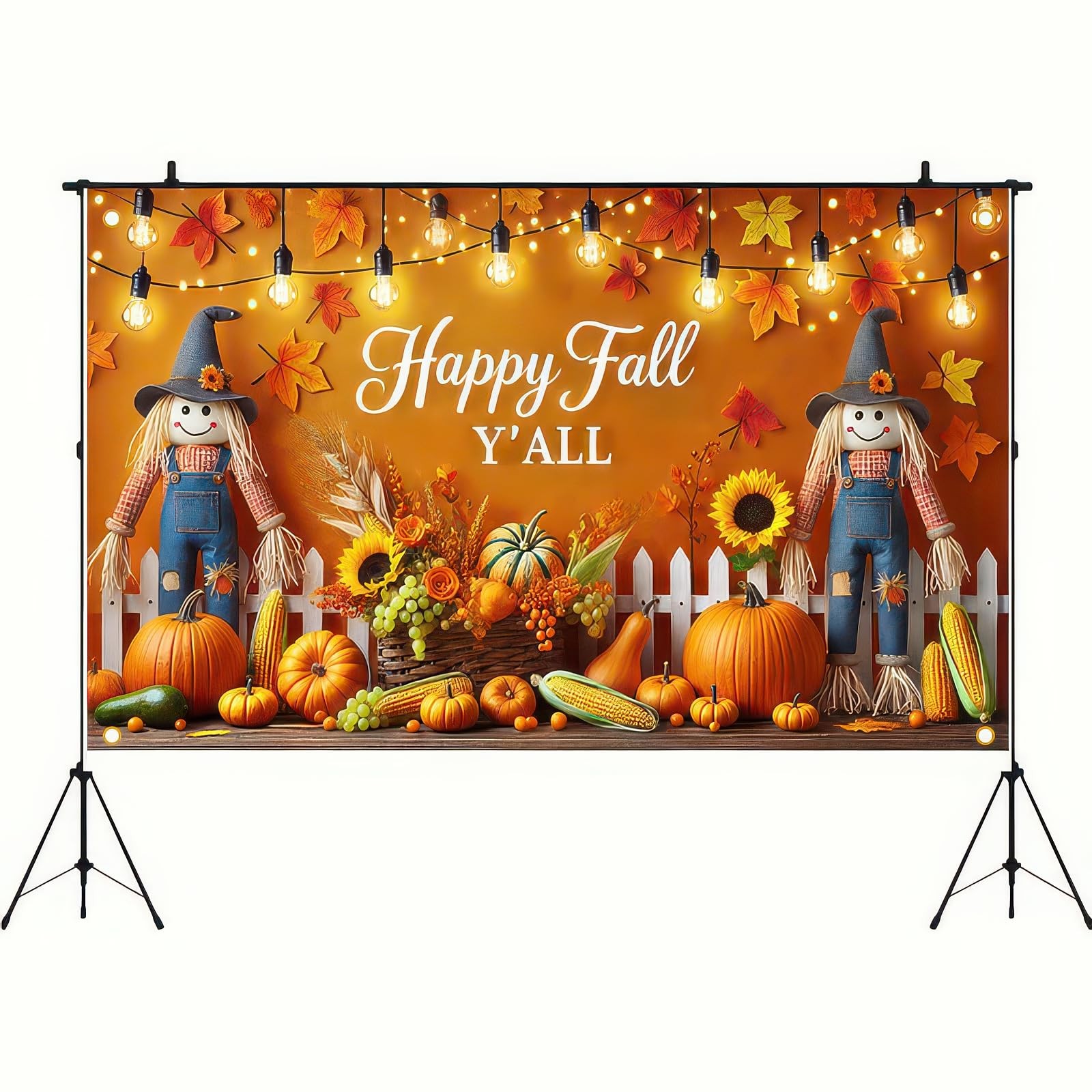 Banner de 71×43 pulgadas con fondo de hojas de arce otoñales y calabazas