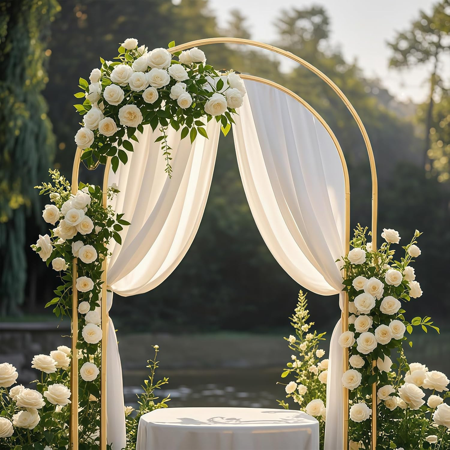 Open Arch Backdrop Stand with White Cover Set,7.2 FT Metal Double U Shaped Arche