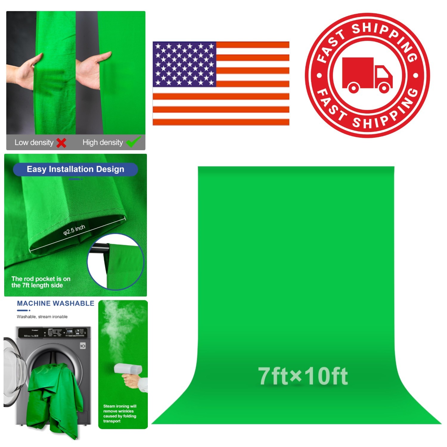 Green Screen Photo Backdrop 7×10 Feet Polyester Fabric for Editing and Streaming