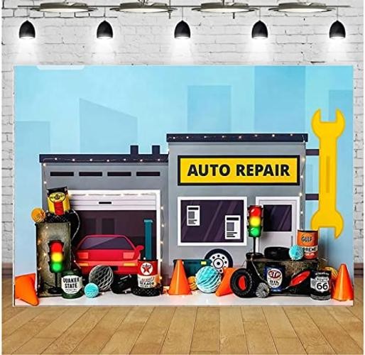 Auto Repair Shop Boys Birthday Party Photography Backdrop Automobile 8ft×6ft