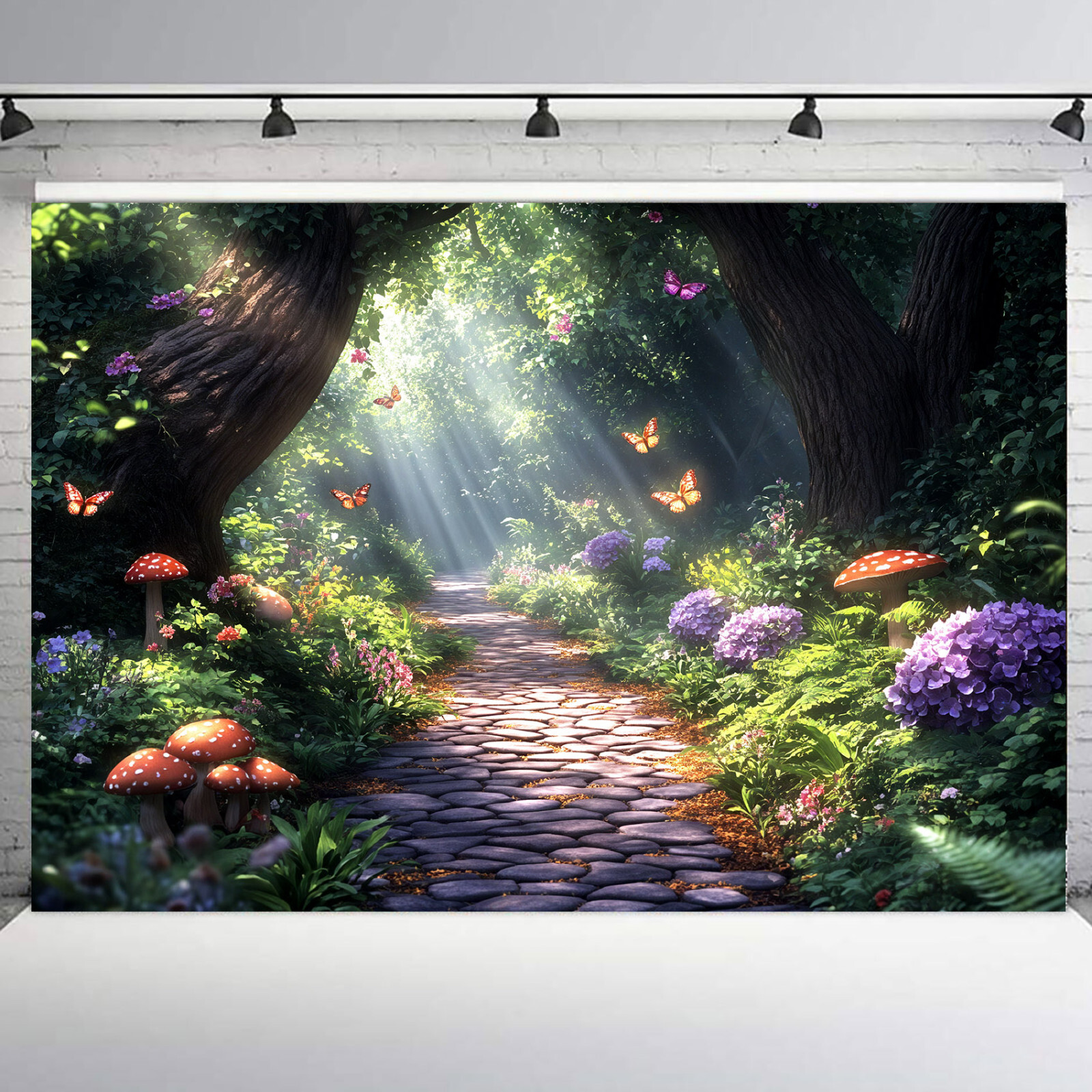 10x8ft Floral Butterfly Red Mushroom Fairy Forest Photo Background Studio Props