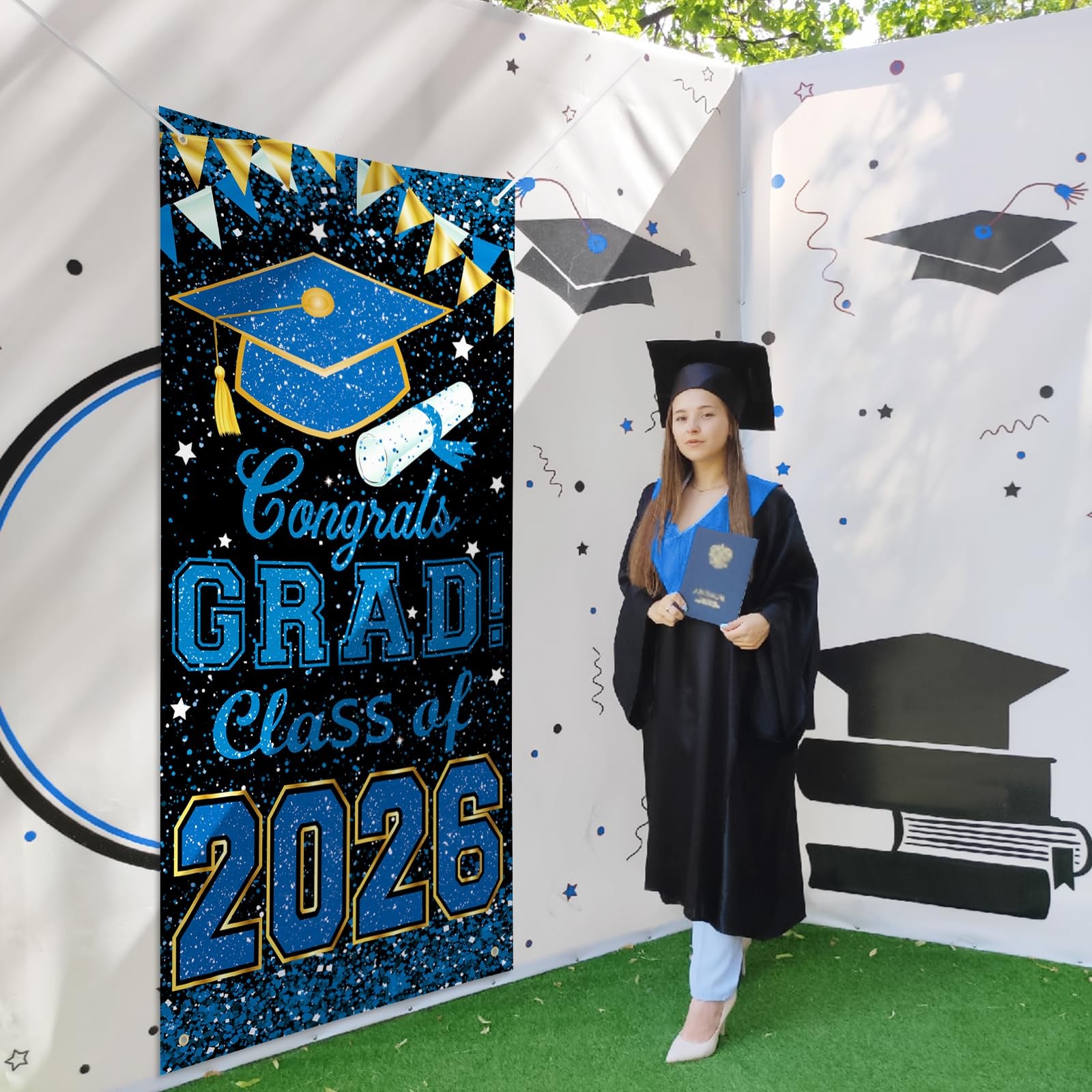73 x 36 Inch Congrats Grad Class of 2026 Sign Banner 73 x 36 inches, Blue