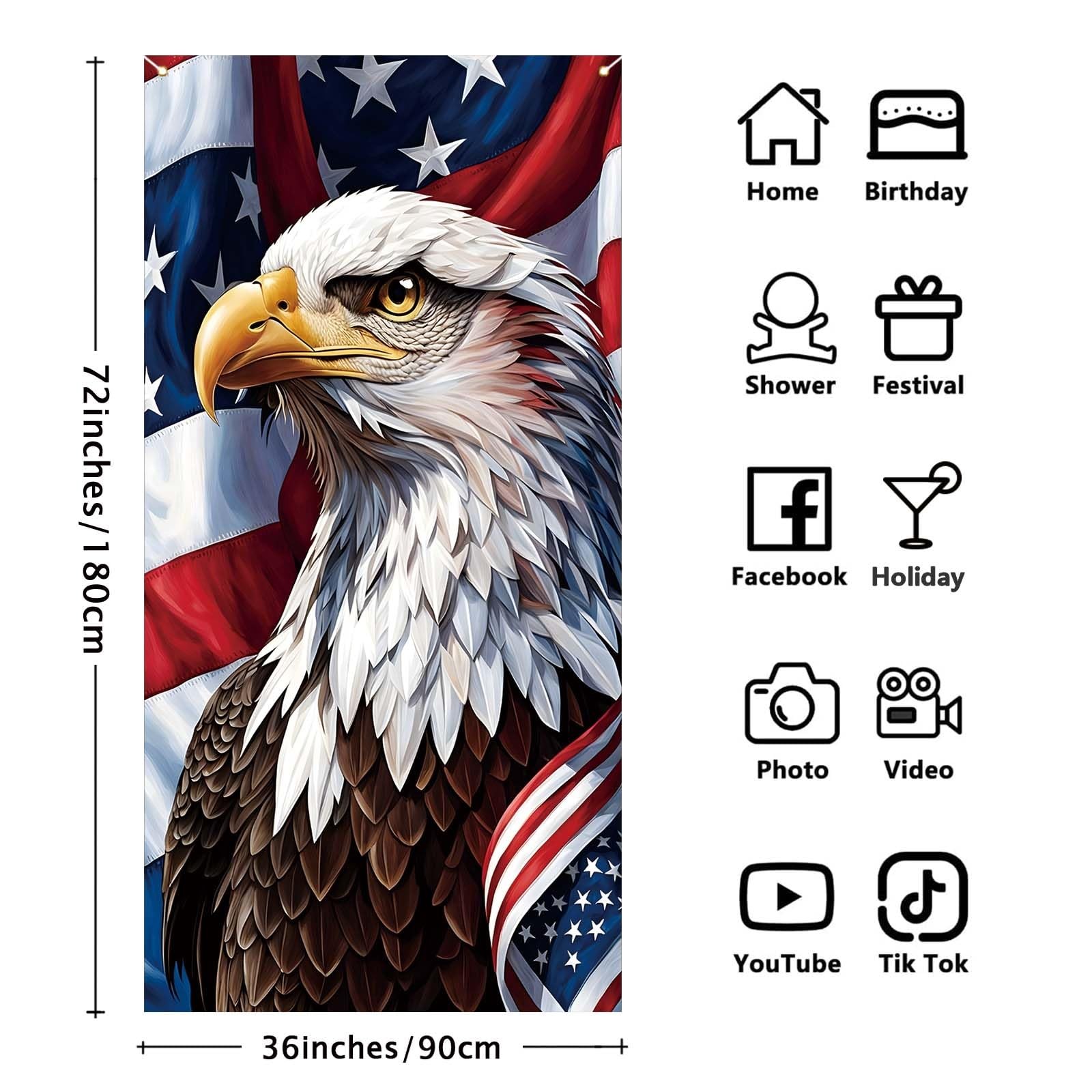 American Flag Eagle 72X36 Door Cover Banner 4th of July Outdoor Decor For Home
