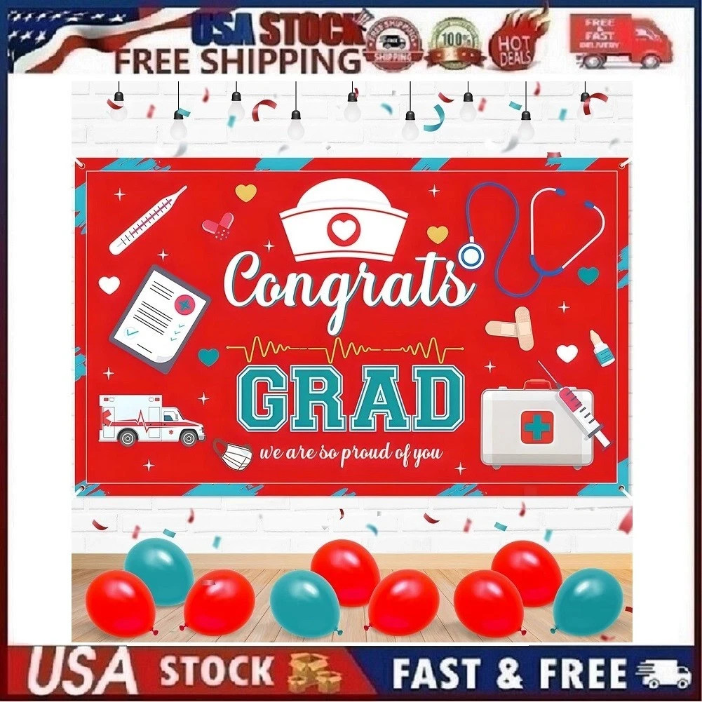 4’x6′ Congrats Grad Backdrop Medical Nurse Graduation Party Banner Decorations