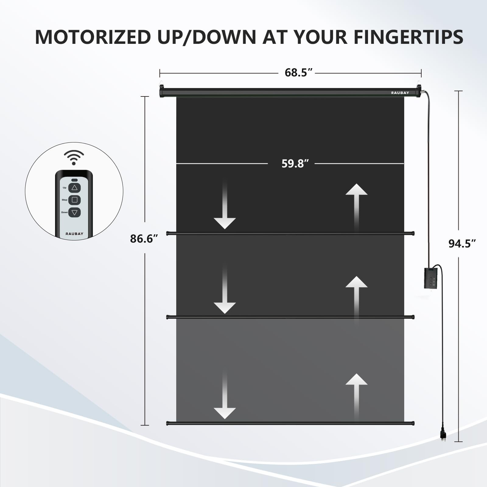 RAUBAY Motorized Pull Down Black Screen Standard(59.8 x 86.6in),
