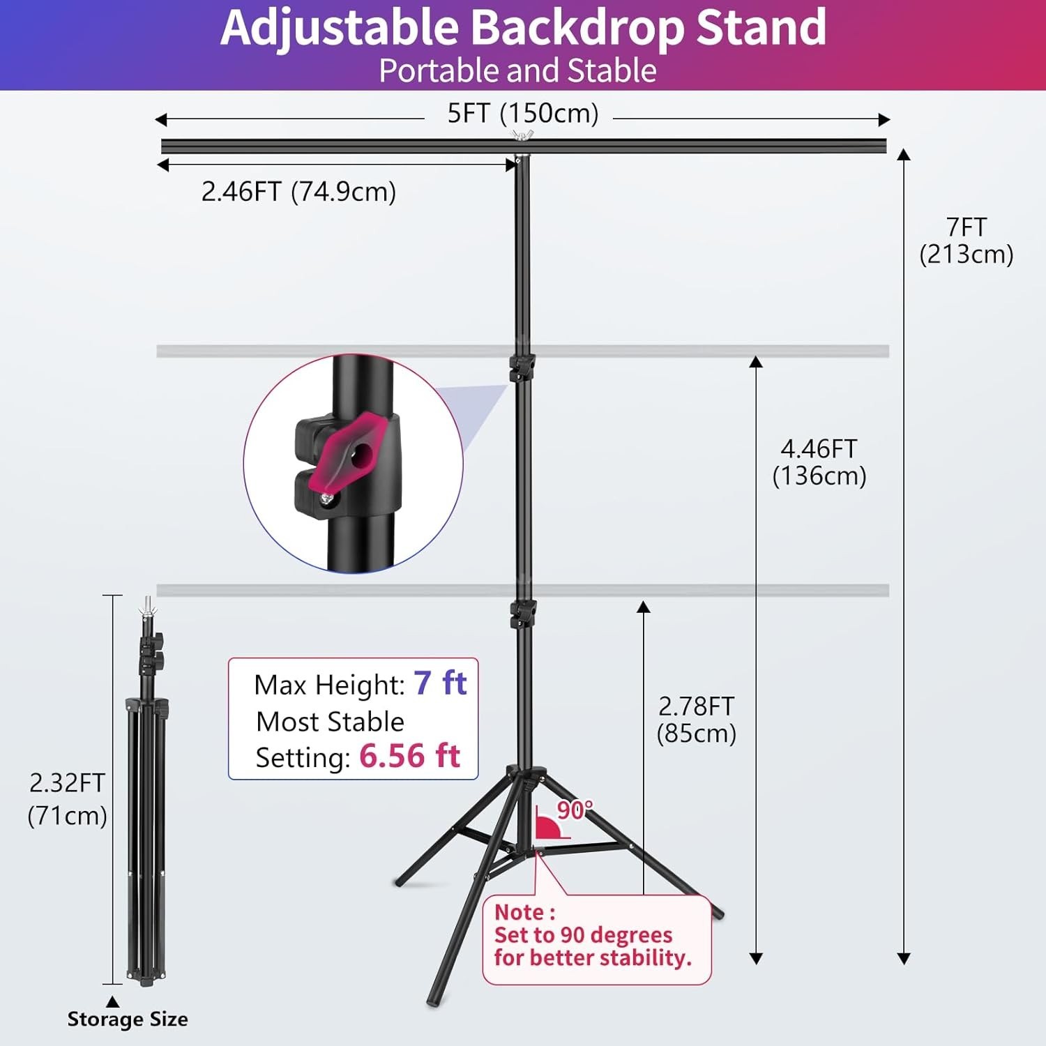 Black White Backdrop Screen with Stand Kit 5×6.5ft Reversible Photo Video Studio