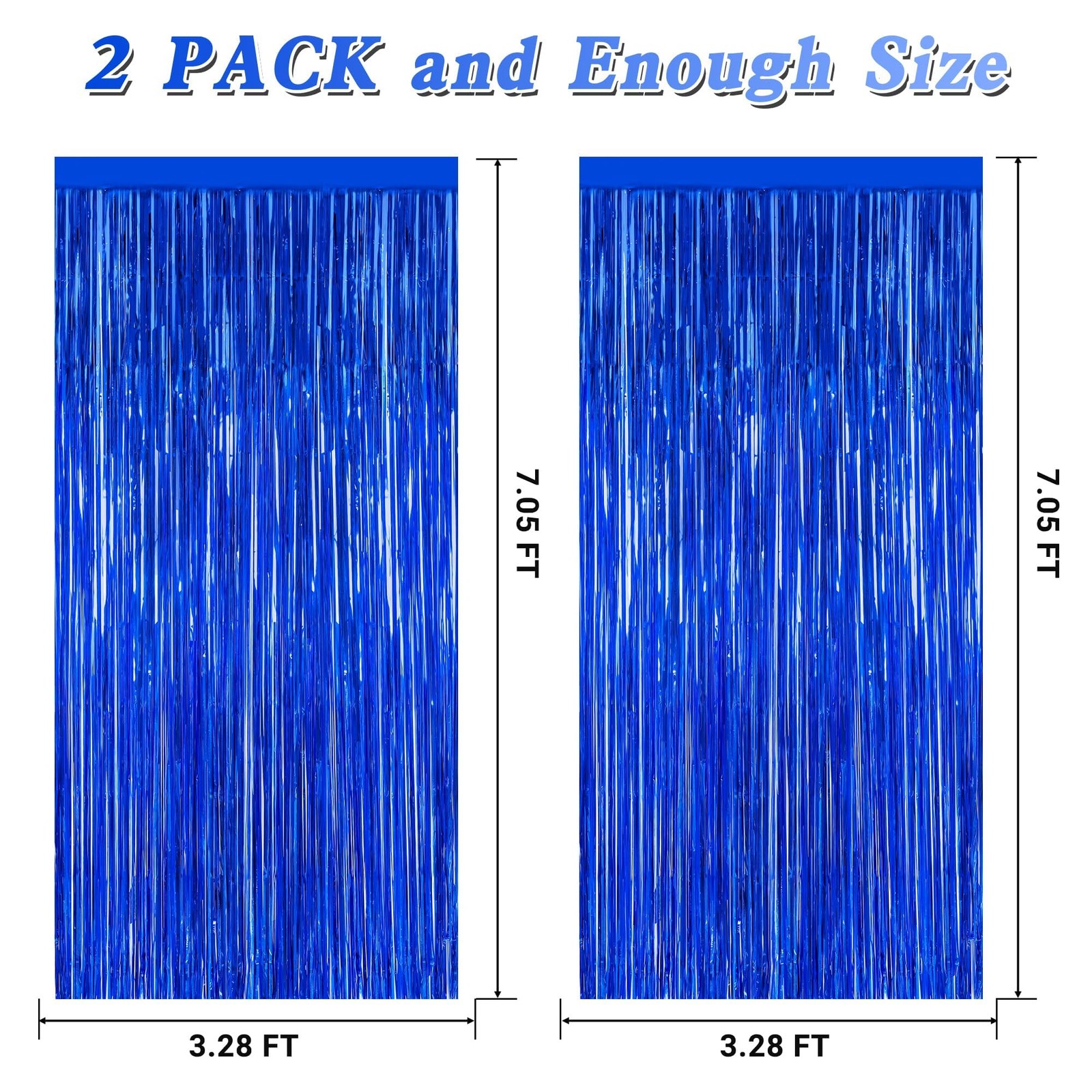 ZATAYE 2 Pack Dark Blue Foil Curtain Backdrop Birthday Party 2 PCS, blue