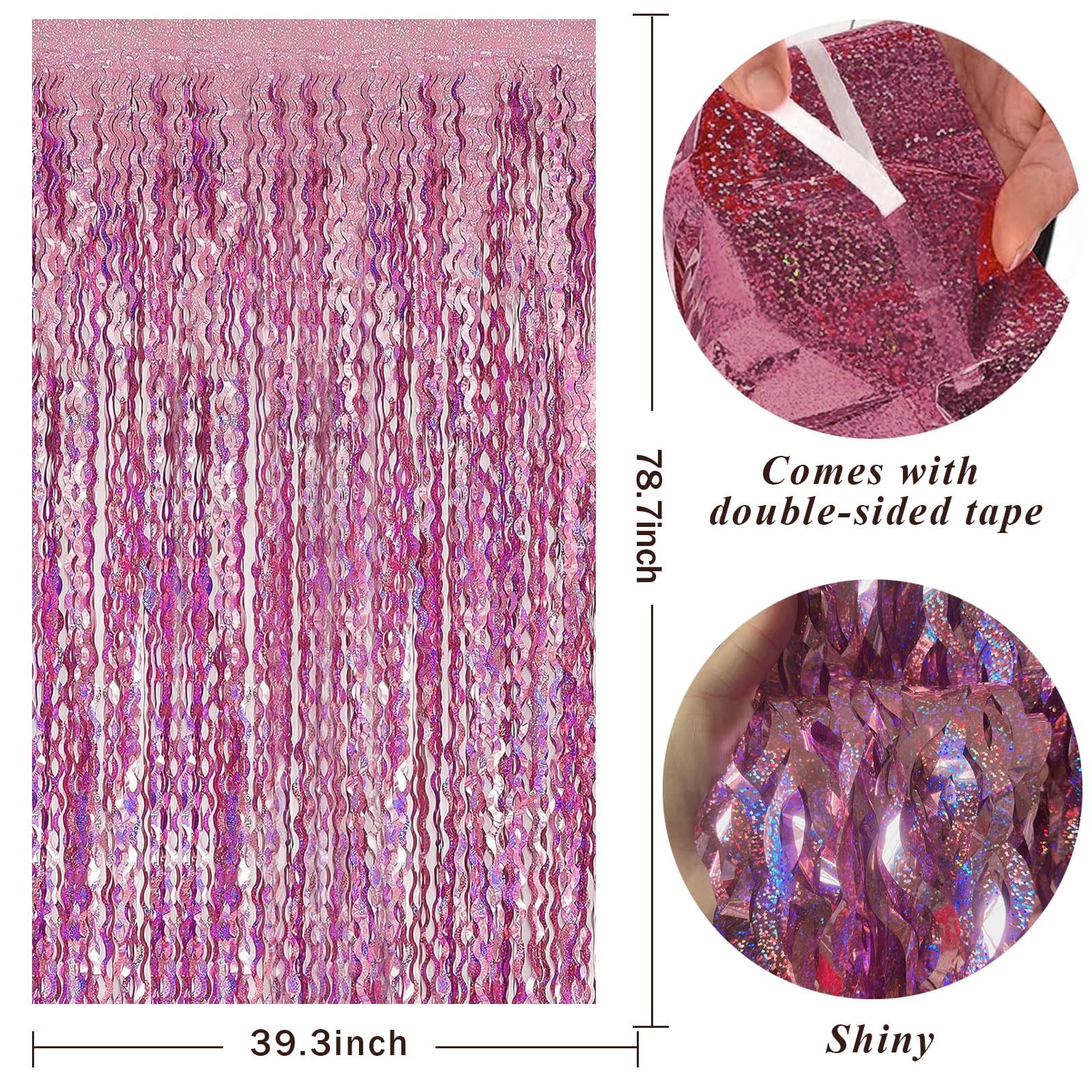 Pink Streamers Fringe Backdrop Party Decorations Tinsel Foil 2 Pack,
