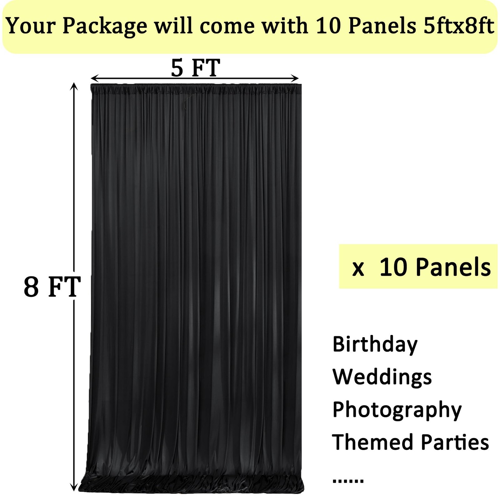 50ft x 8ft Wrinkle Free Black Backdrop Curtains for Parties, 50ftx8ft,
