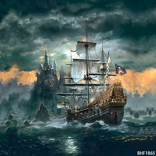 10’x10′ Computer-painted Pirate Ship Explore Scenic background backdrop BHF1865
