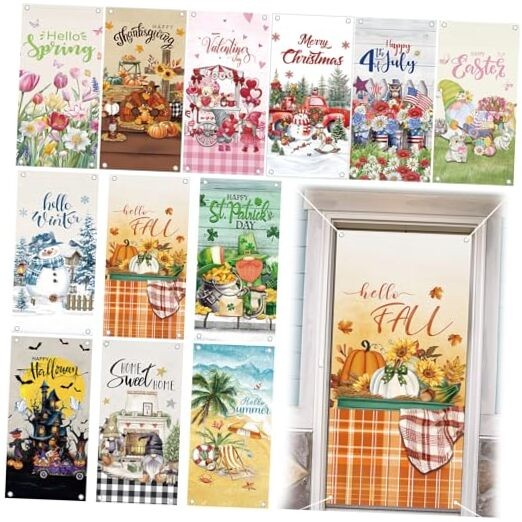12 Pcs Seasonal Door Cover Decorations Set for Seasons Large Photography