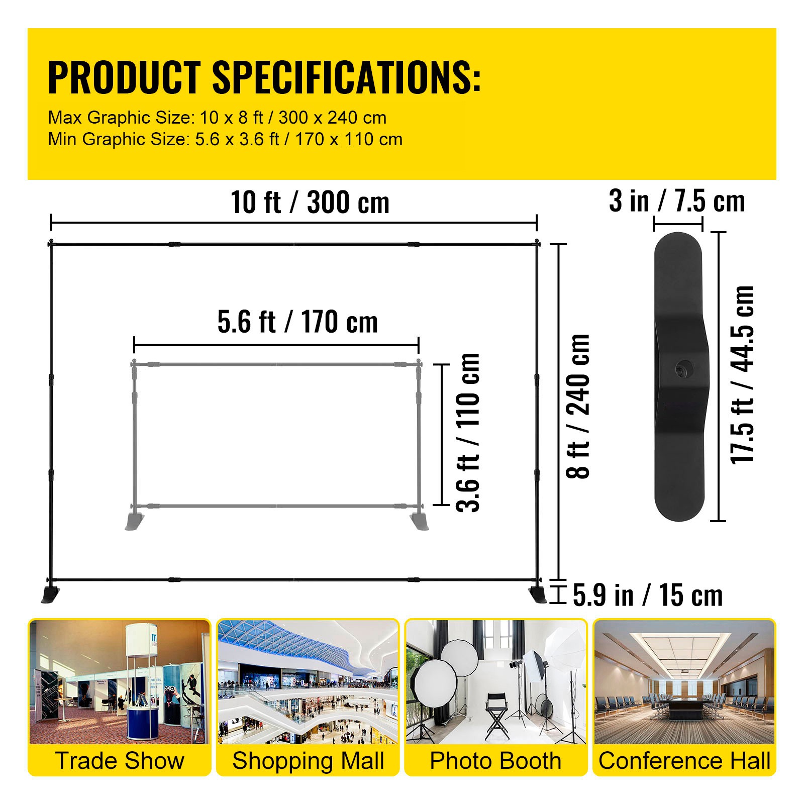 Uimoso Newest Step and Repeat 5.6’x3.6′-10’x8′ Telescopic Backdrop Banner Stand