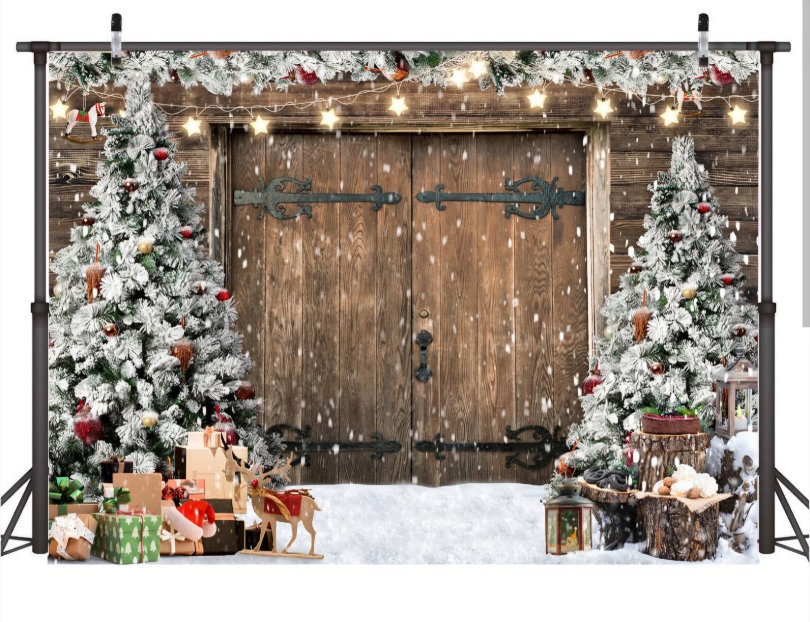 AIIKES 8x10FT Christmas Backdrop Winter Rustic Barn 8x10ft, Brown