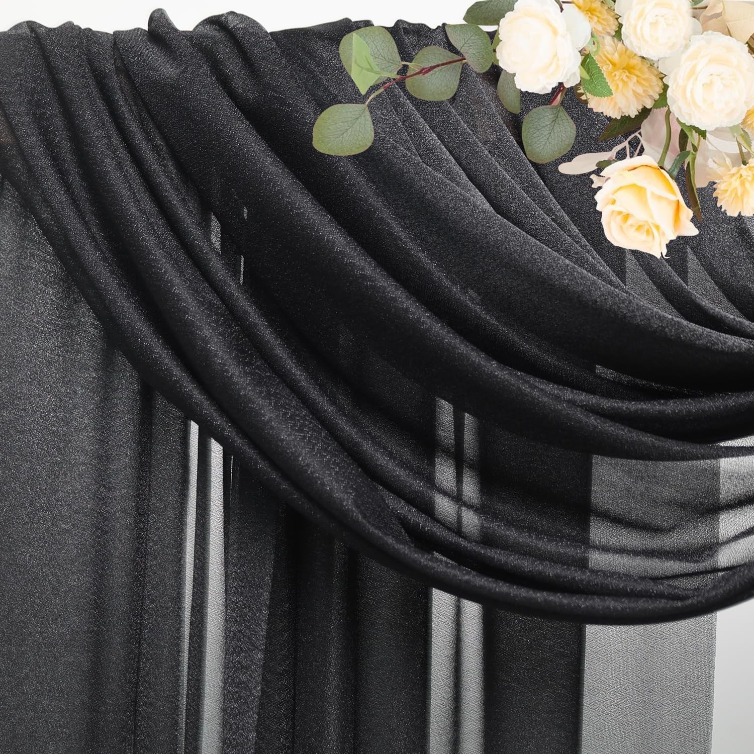 Black Sheer Wedding Arch Draping Fabric 28.7 inch x 20 FT for Ceremony