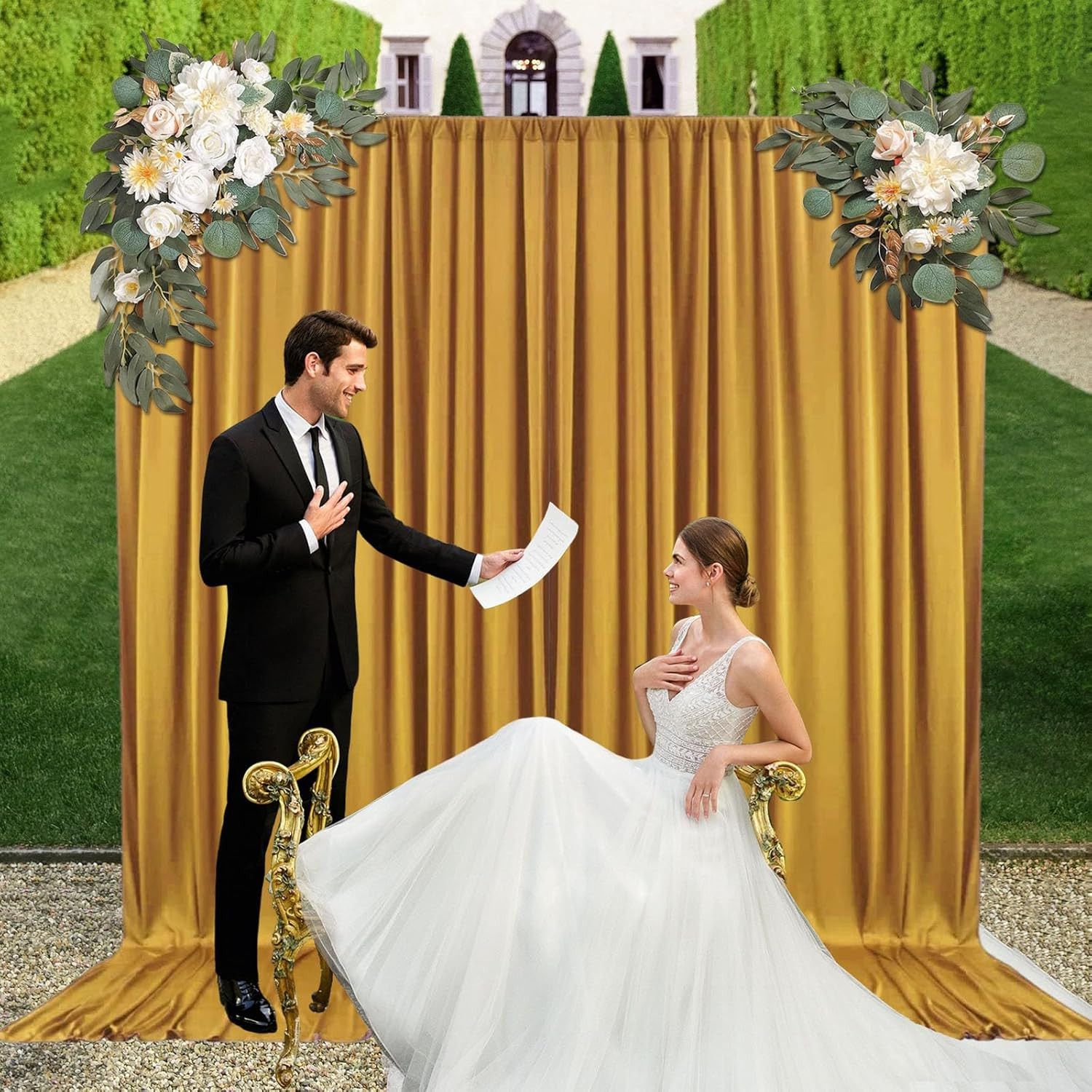 10x10Ft Gold Satin Backdrop Curtains 2 Panels Party Wedding Photography Drapes