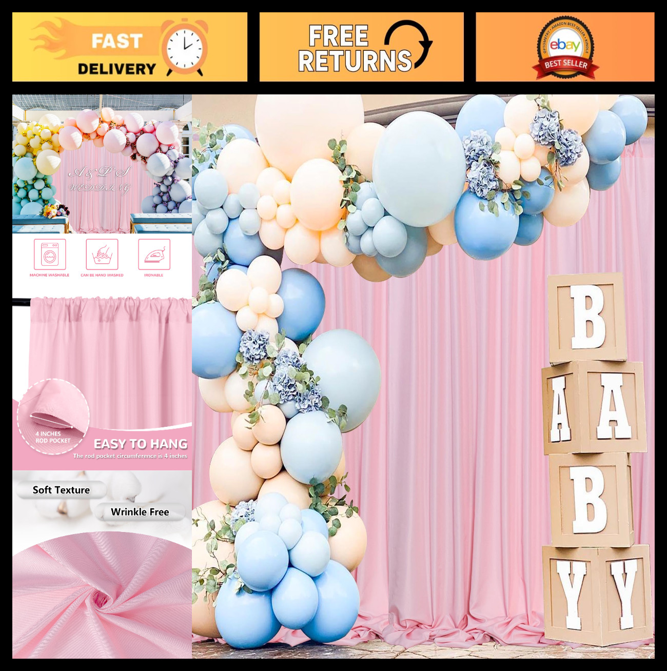 Pink Backdrop Curtain for Parties – 5ft x 7ft Rod Pocket Drapes for Photography,