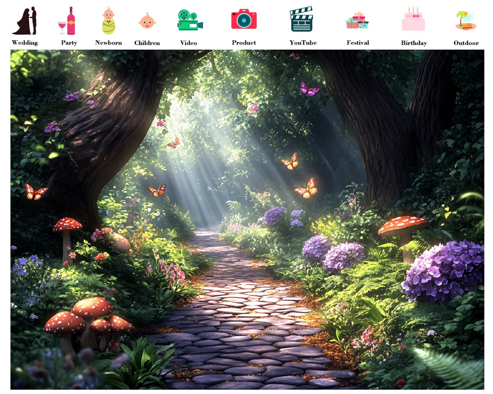 10x8ft Red Mushroom Greenery Enchanted Forest Vinyl Backdrop Photo Background