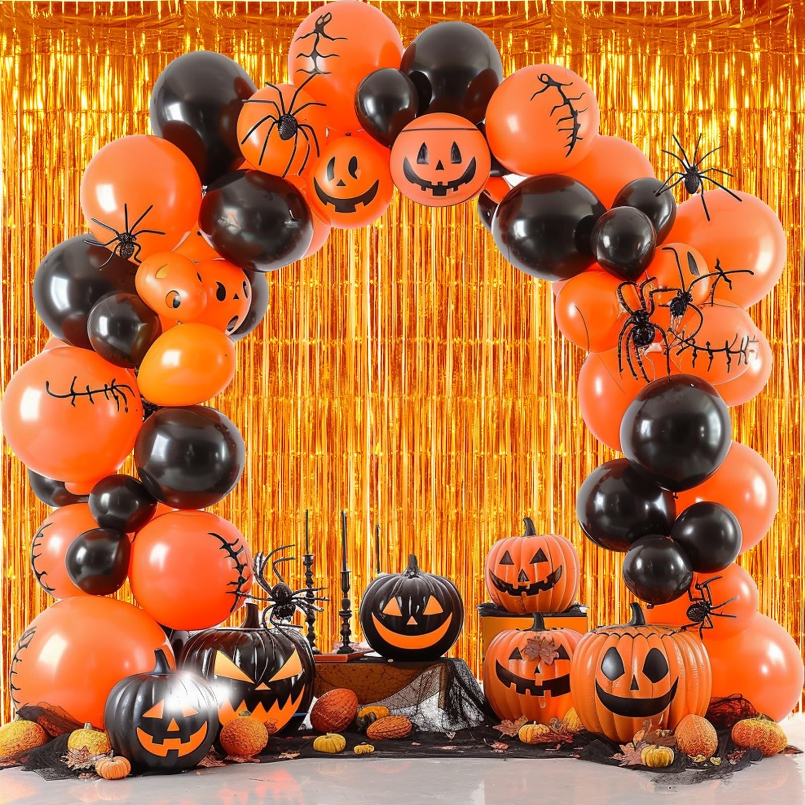 Orange Door Streamers Metallic Foil Fringe Curtains Backdrop 9.9×6.6 Ft 3 PCS