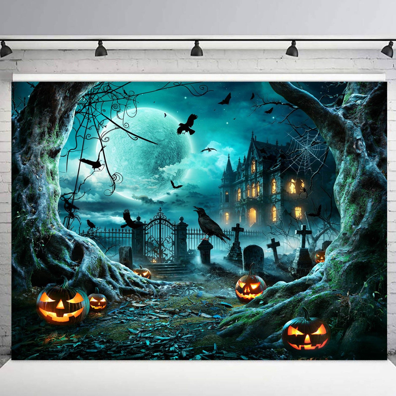 10x8ft Halloween Backdrop House Full Moon Gothic Background for Photography