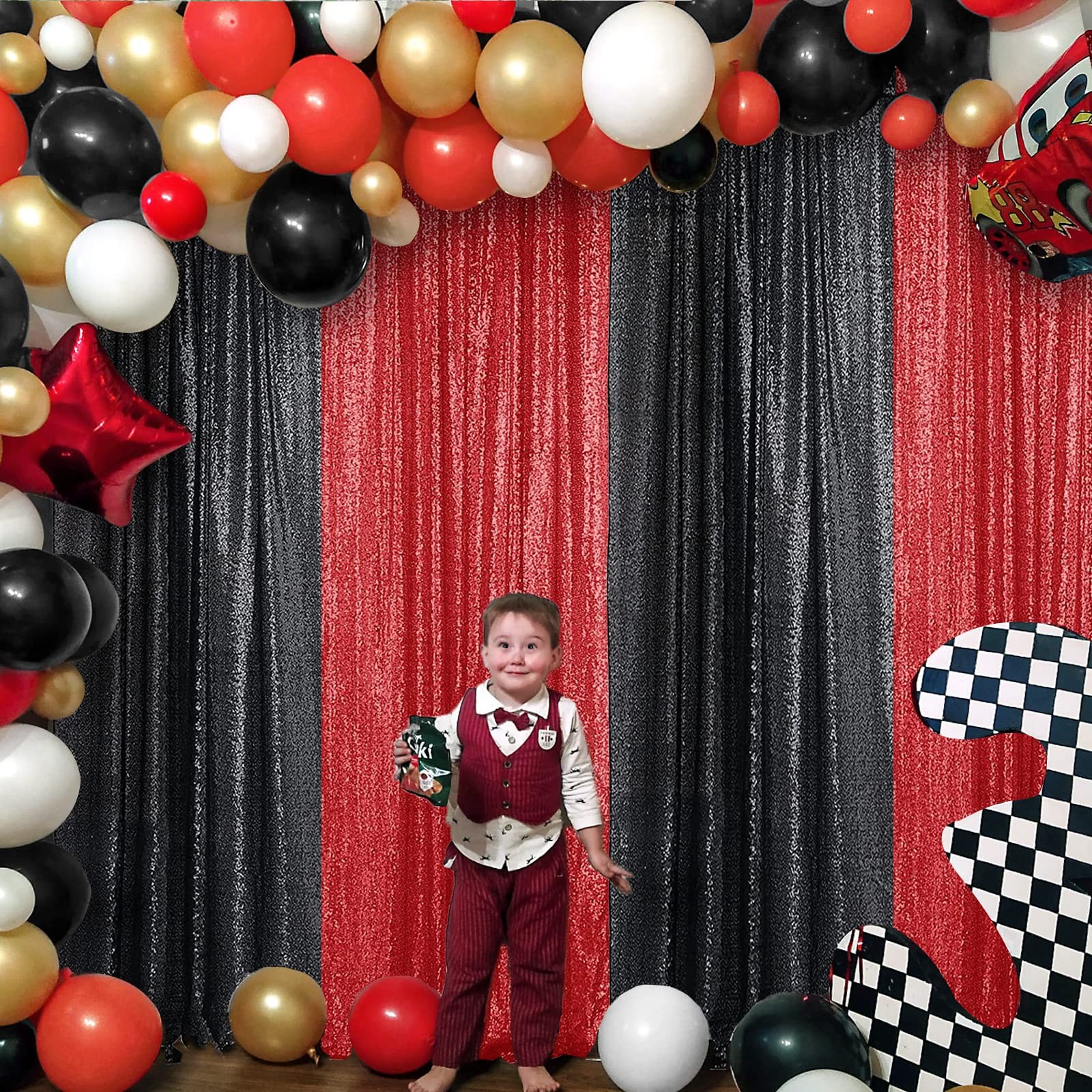 Red Sequin Backdrop Curtain 2 Panels 2FTx8FT Glitter Red Background Drapes Sp…