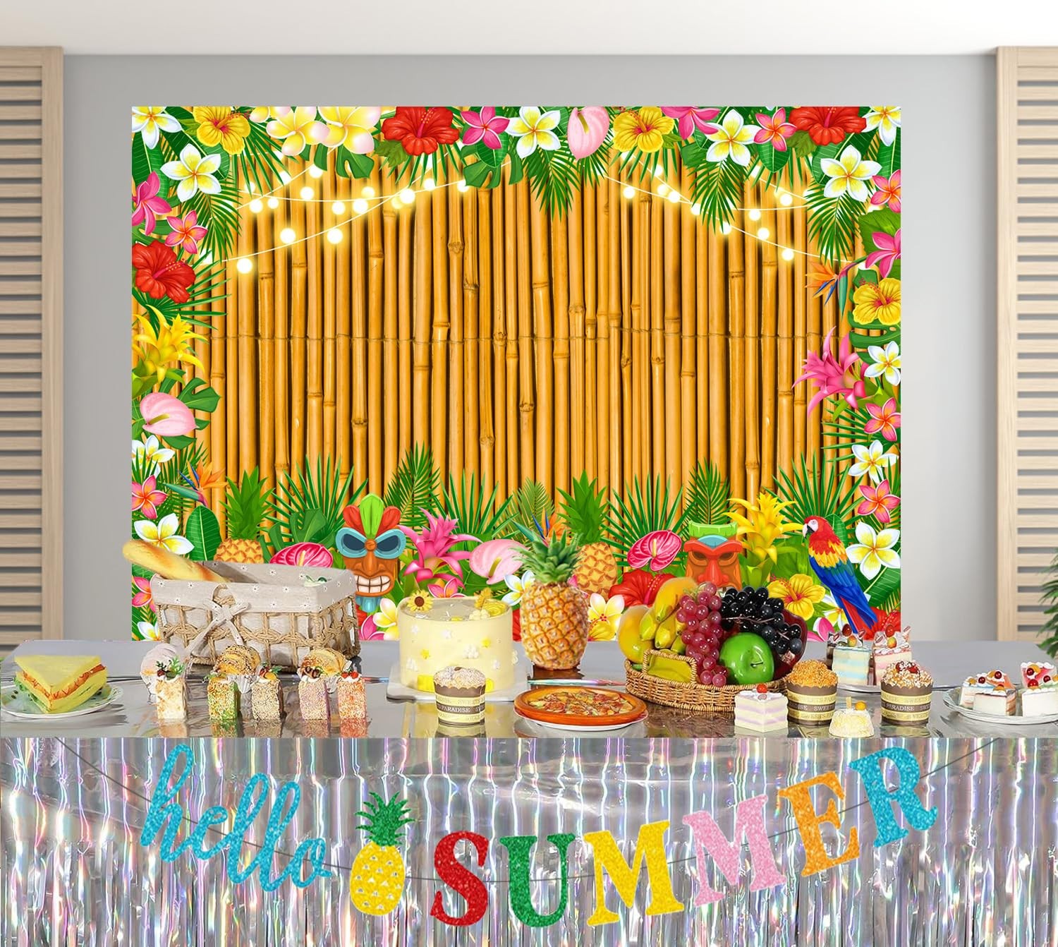 82x47in Hawaiian Luau Tropical Party Backdrop for Photography Decorations
