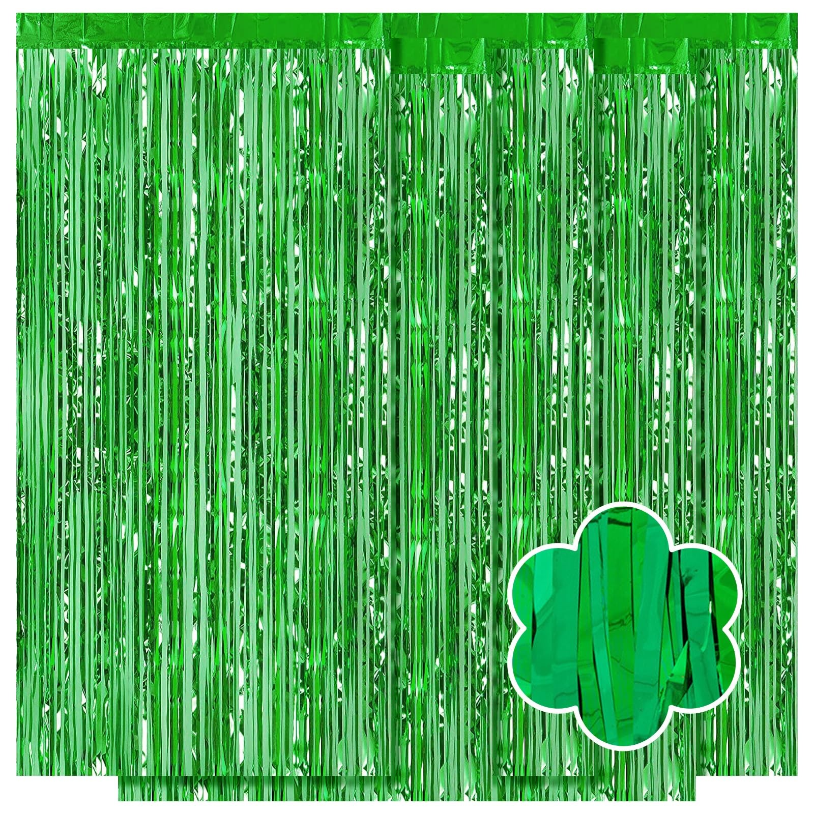 5 PCS Green Foil Curtain Backdrop Metallic Tinsel Fringe Streamer 3.2×9.8 FT