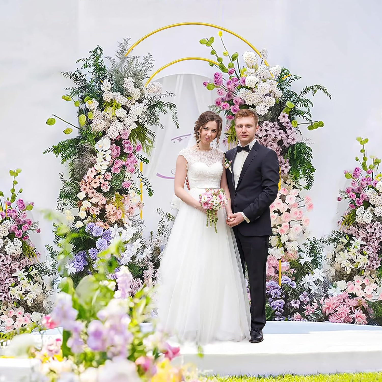 7.2FT Gold Double Arch Backdrop Stand for Weddings, Parties & Photos