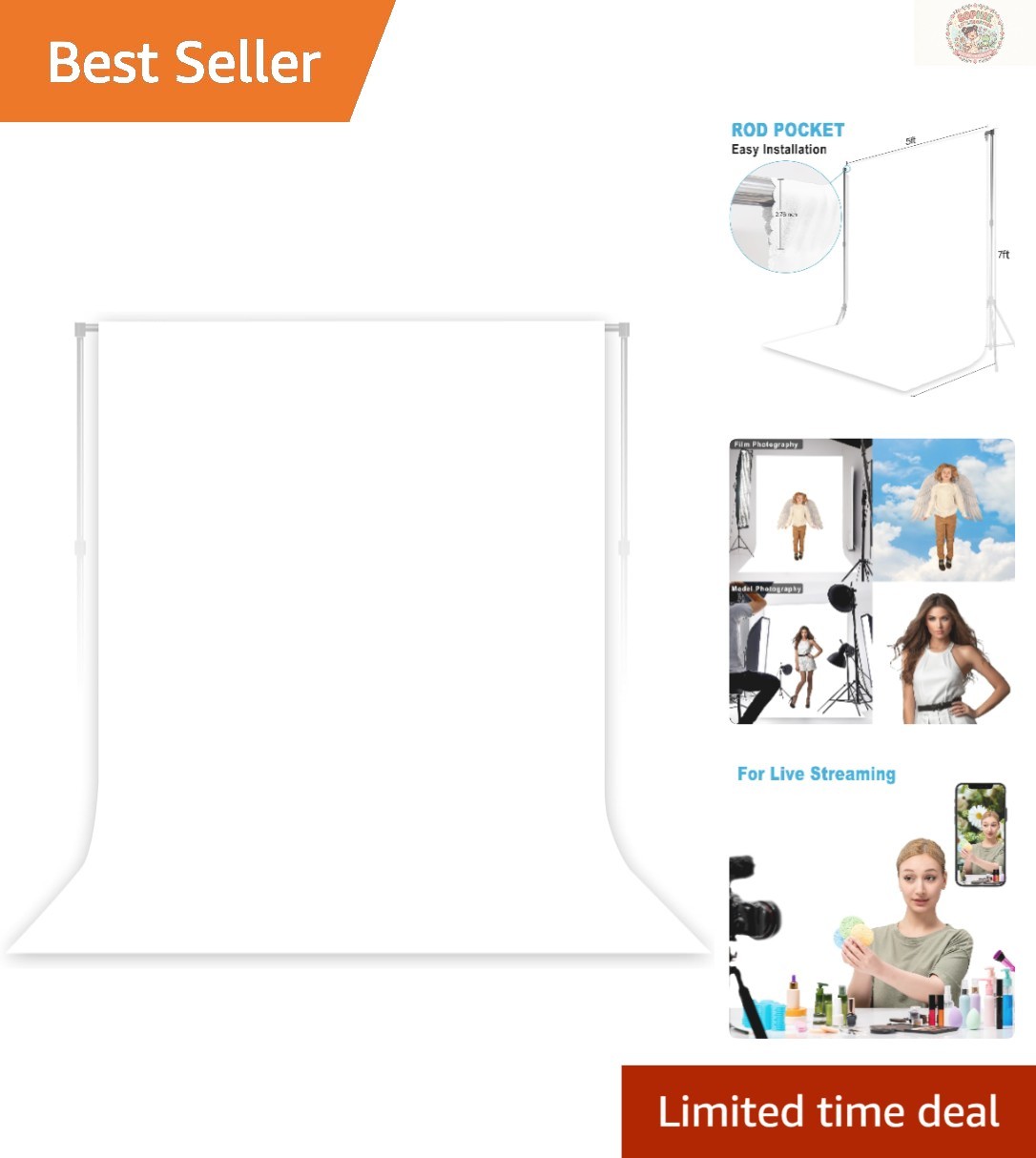 Lightweight 5×7 FT Reversible White Backdrop for Portraits & Product Photography