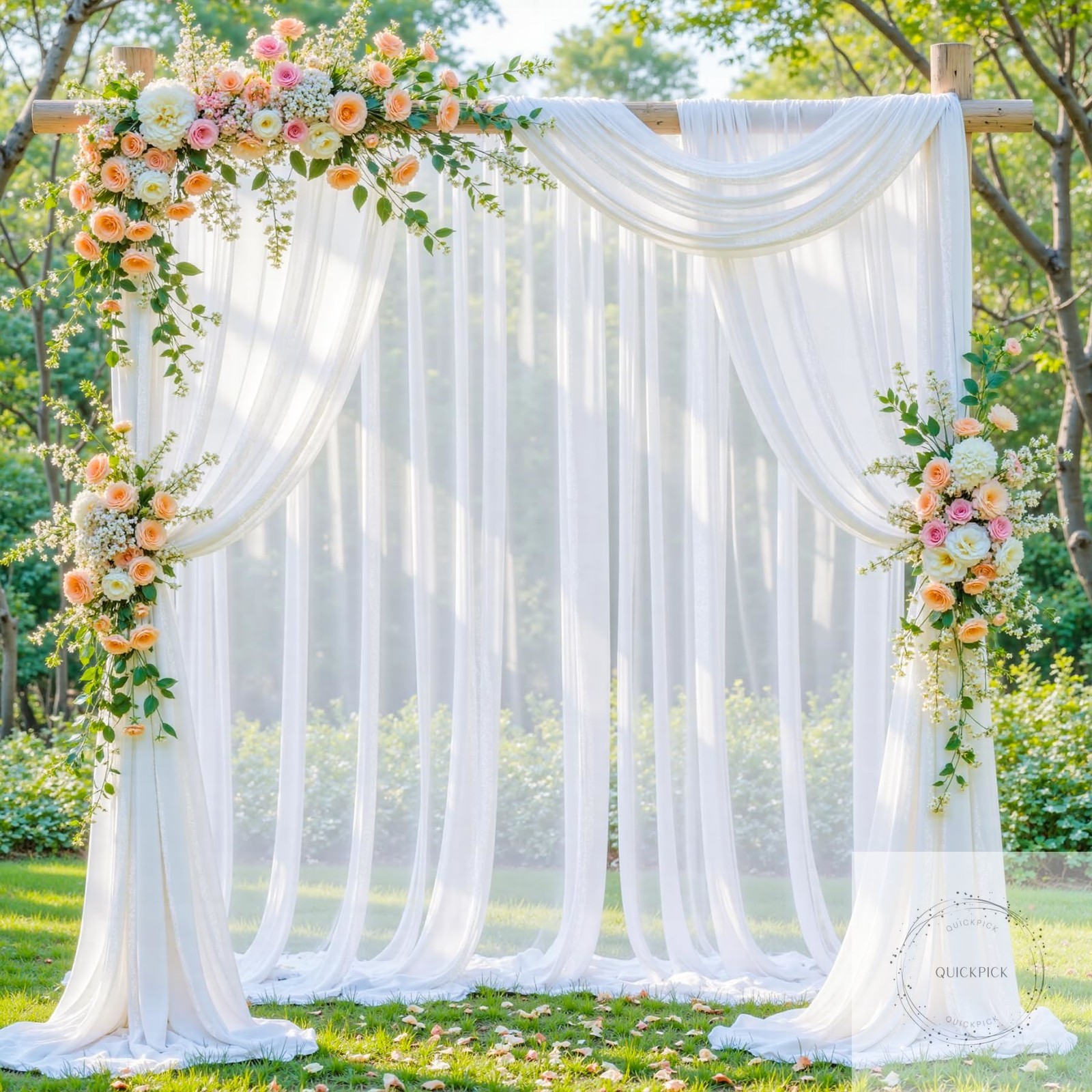 White Wedding Arch Draping Fabric, 2 Packs 29″ x 20FT Sheer Fabric Arch Drapery