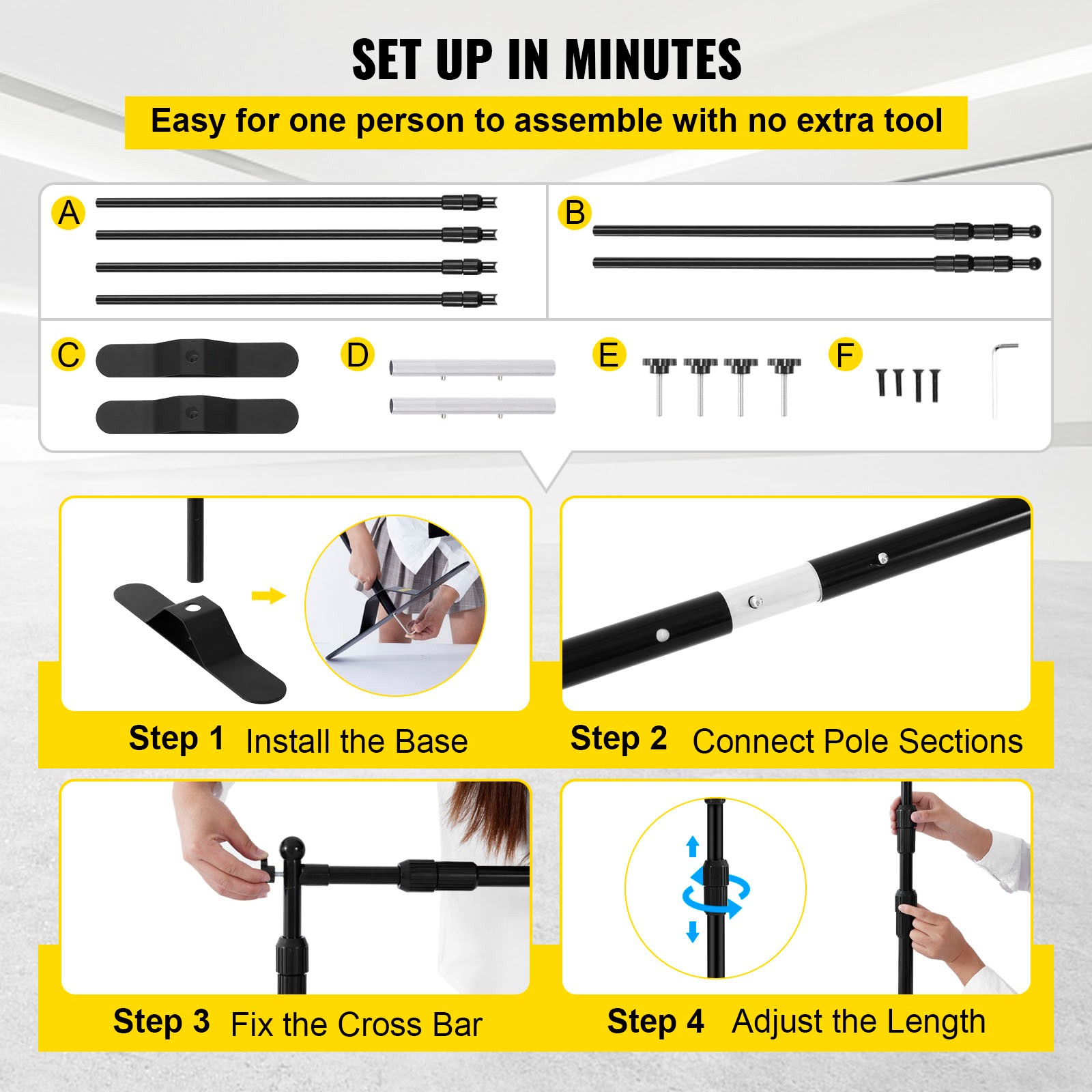 8 x 8Ft Banner Stand Heavy-Duty Step and Repeat Backdrop Telescopic Adjustable