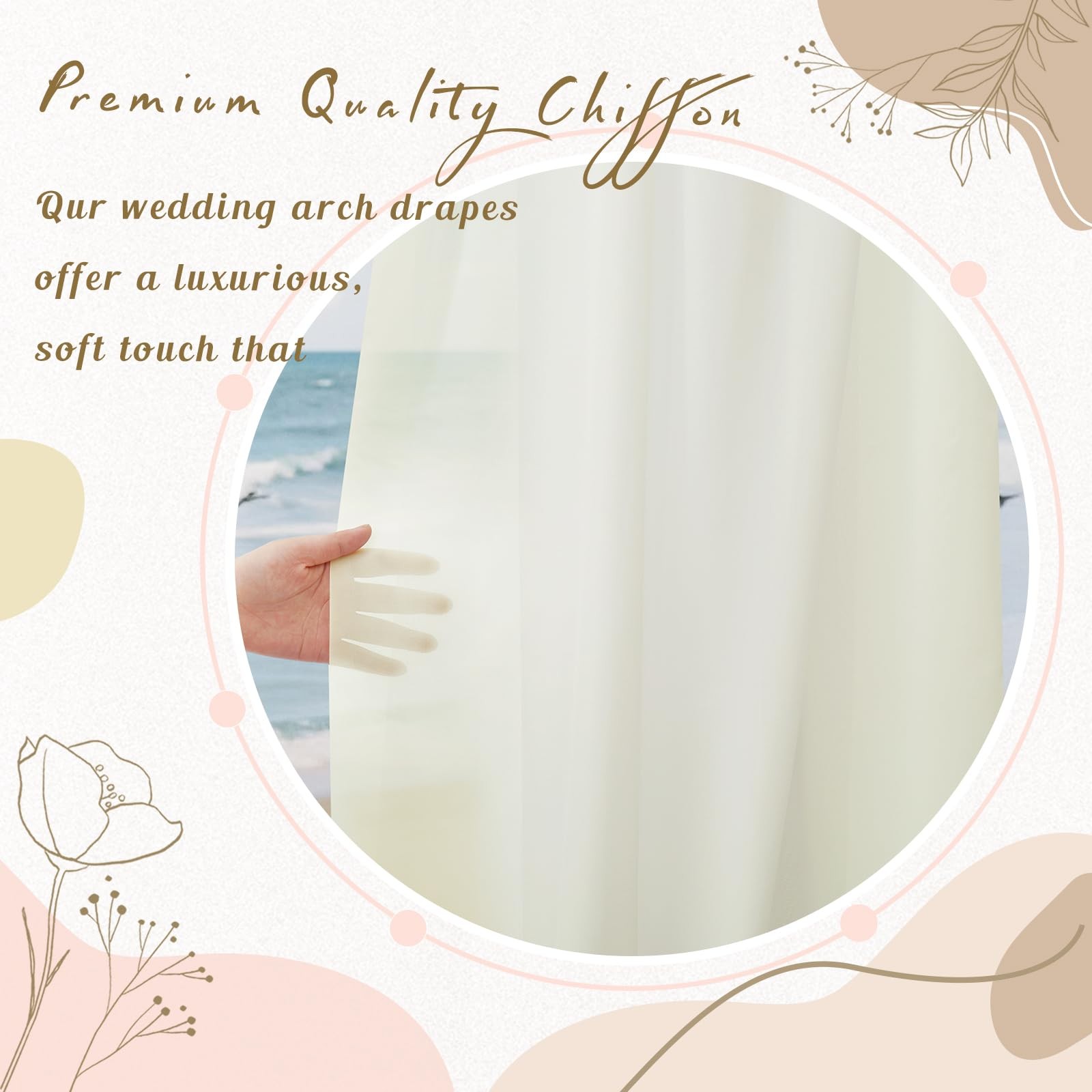 1 Panel 28 Inch x 19ft Ivory Chiffon Wedding Arch Draping Fabric Sheer Drape