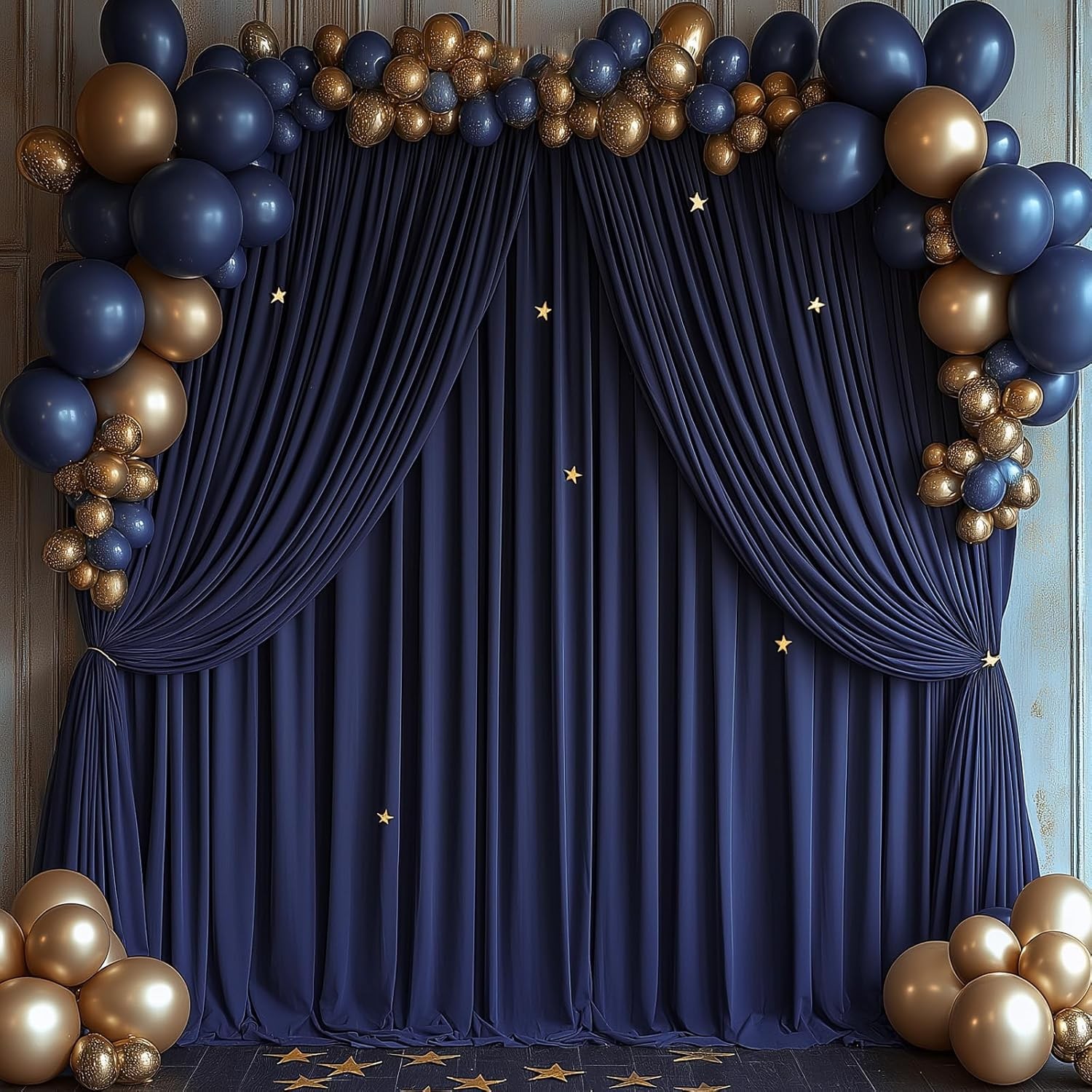 2 PCS 10×10 FT Navy Blue Backdrop Curtain Wrinkle Free Photo Drapes Decor Set