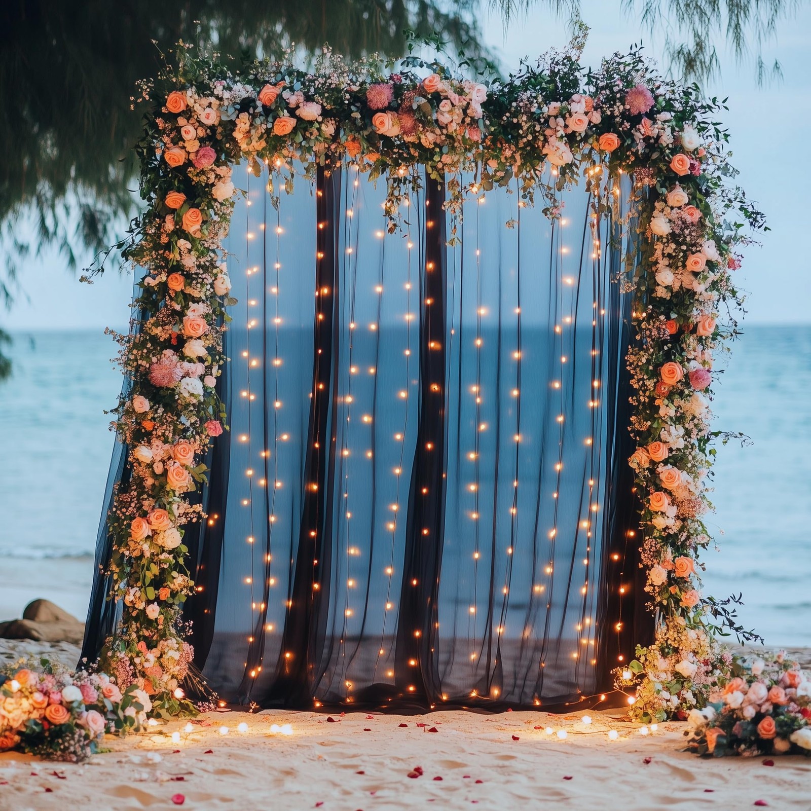 2 Panels 5×8 Ft Black Sheer Tulle Backdrop Curtain Lights Wedding Party