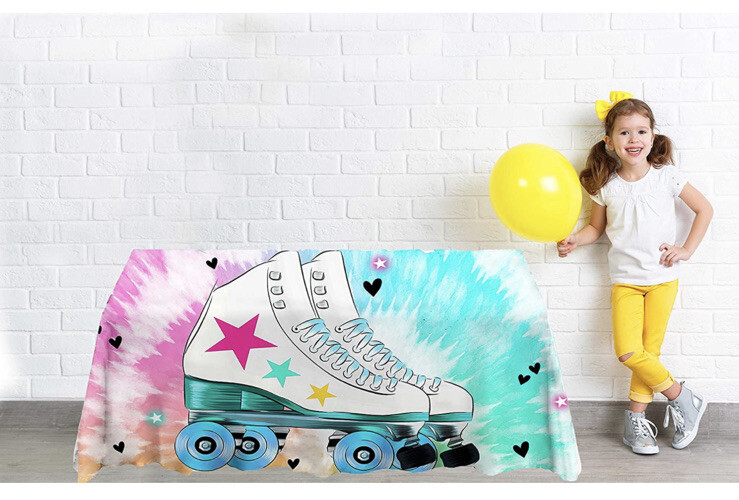 Roller Skating Birthday Backdrop Let’S Roll Skate Background Girls Rainbow Neon