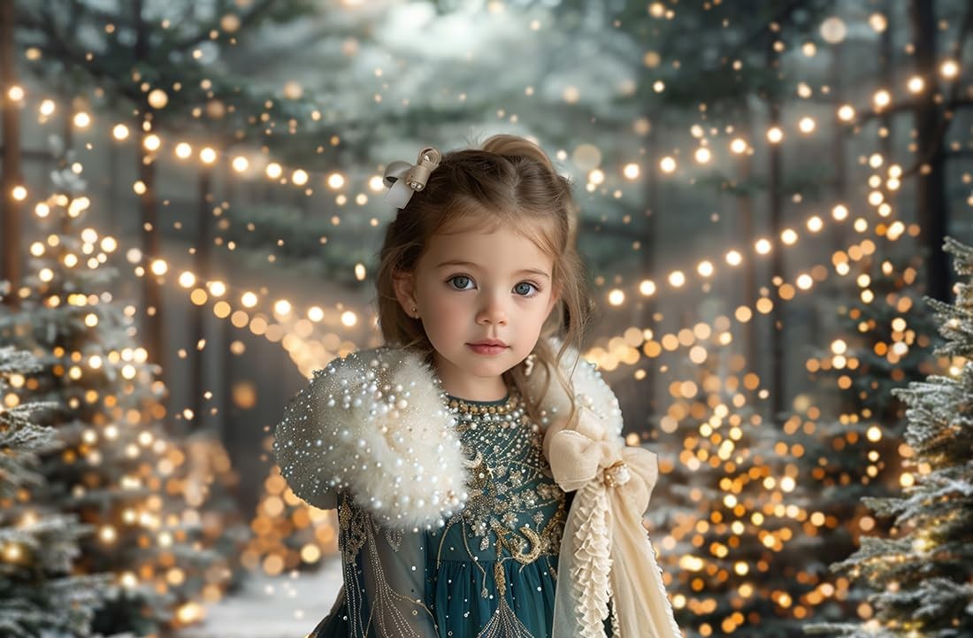 7×5 ft Snowy Forest Christmas Tree Photography Backdrop Winter Photo Prop