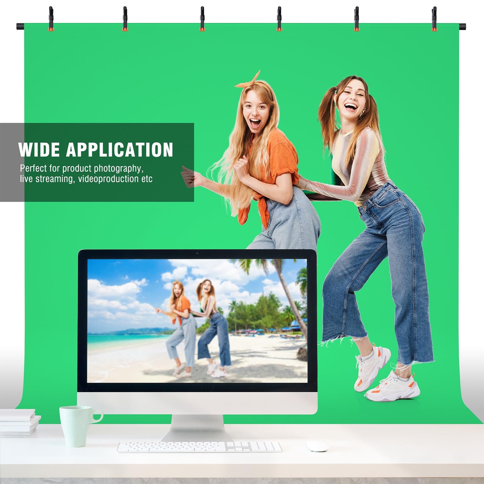 Green Screen Backdrop Kit with Stand, 8×7.2ft Portable GreenScreen Background…