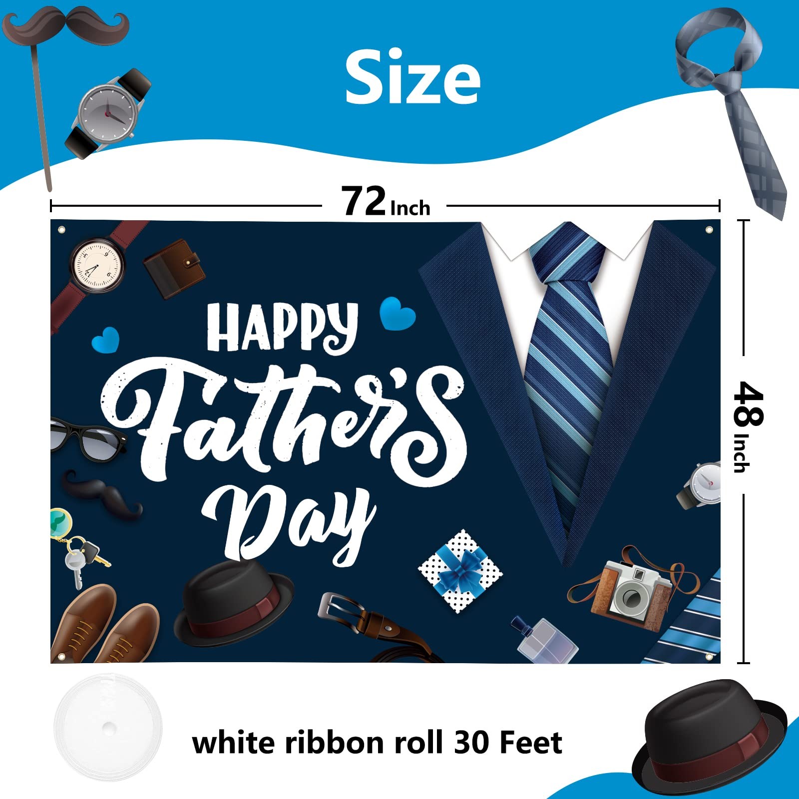Large Fathers Day Banner Decorations 72 inches x 48 inches, Dark Blue