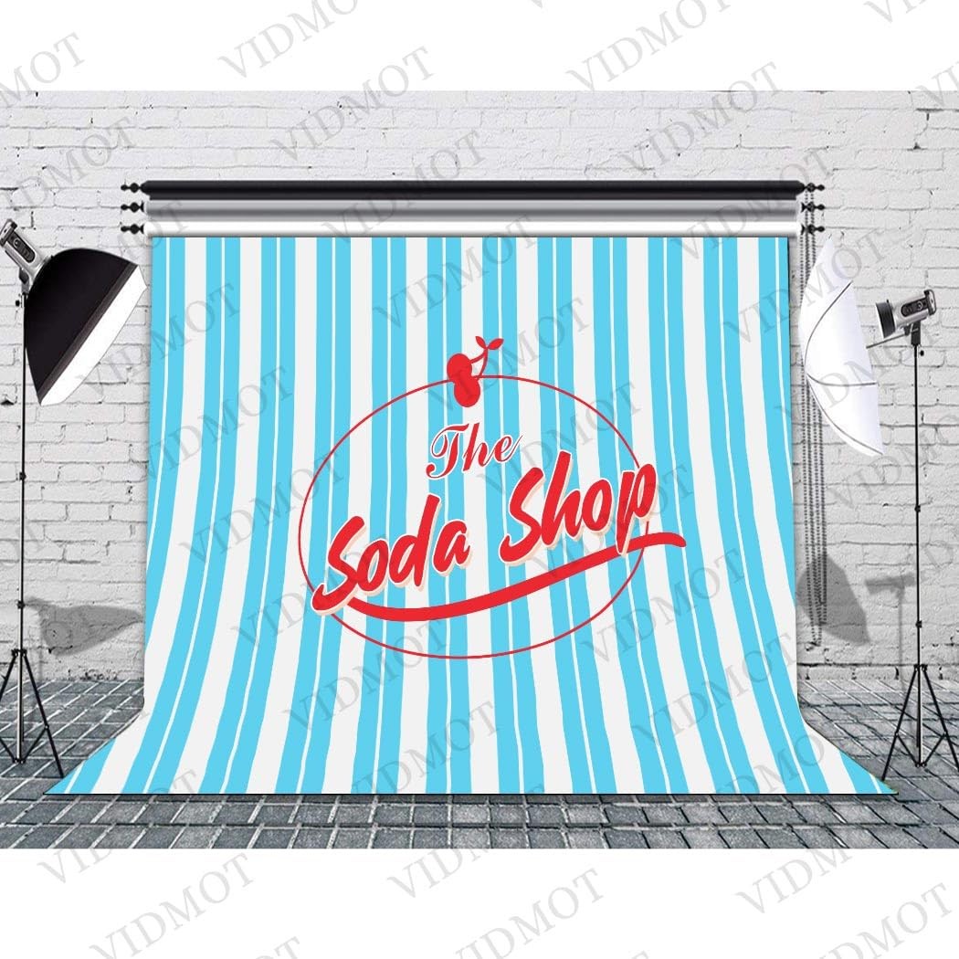 Soda Shop Backdrop 50s Party Blue White Stripes Sock Hop Photo Studio 8x8ft