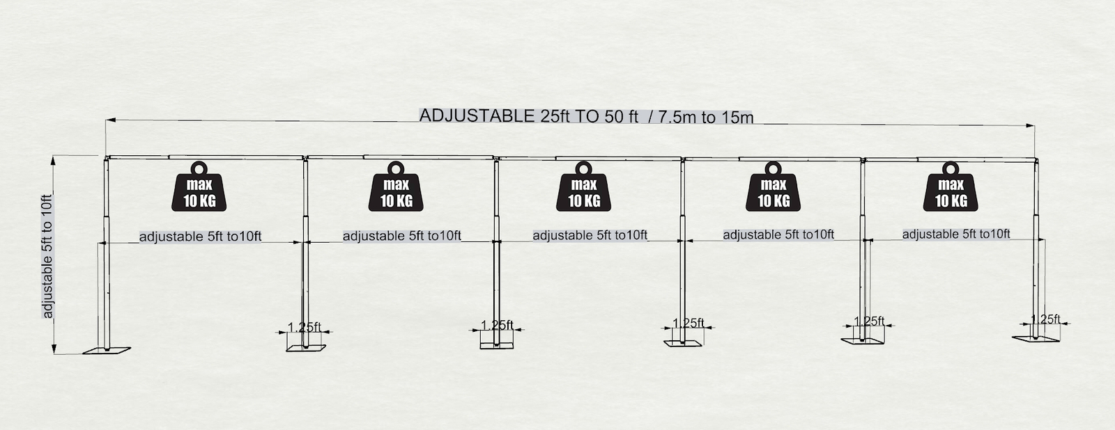 ADJUSTABLE WEDDING BACKDROP KIT 10 FT TALL x 20 FT- 50FT WIDE PIPE WITHOUT DRAPE