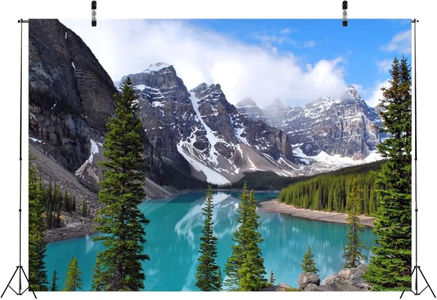 Stunning 7x5ft Mountain Lake Fabric Backdrop – Perfect for Weddings & Parties