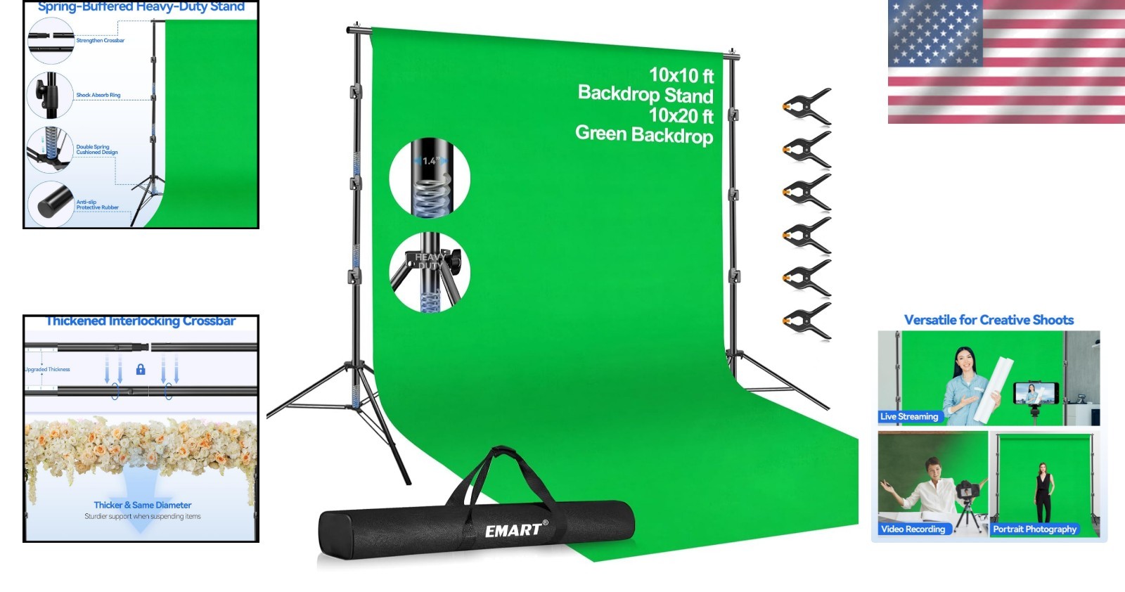 10x20ft Green Screen Kit – Adjustable Photo Studio Stand
