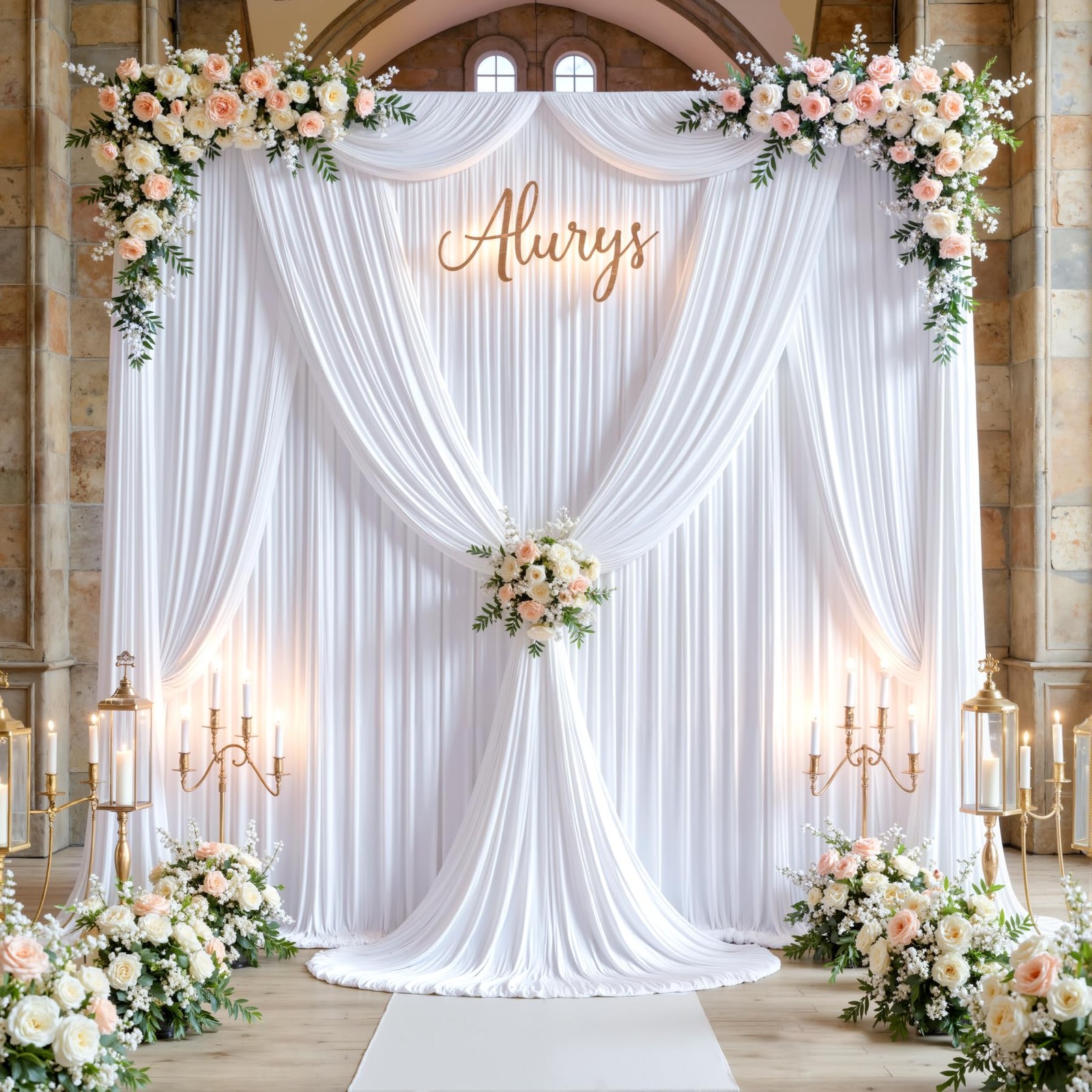 50×10 ft Wrinkle Free White Backdrop Curtain for 10ft×10ft_5 Panels,