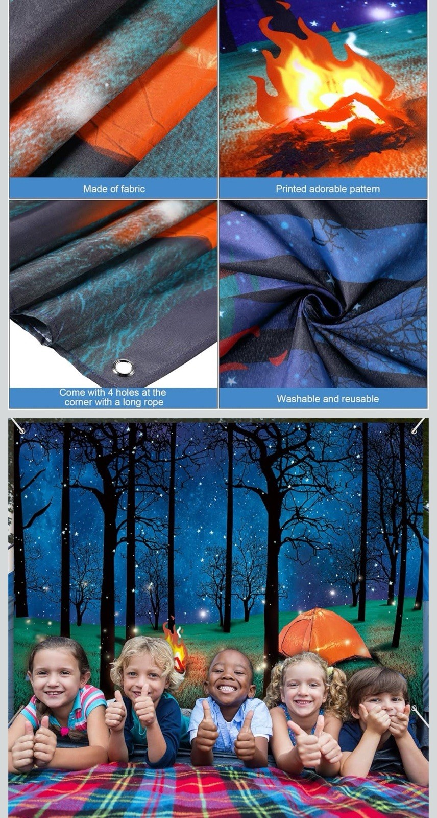 7x5Ft Camping Backdrop Forest Scene Camping Photography Background Party Decor