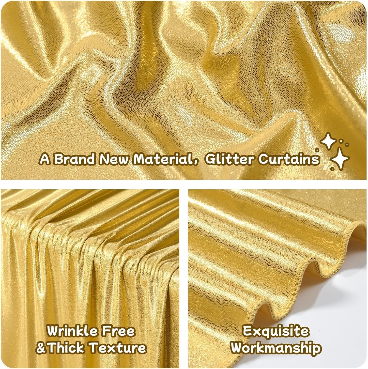 50x10ft Shimmer Gold Sequin Backdrop Curtain for 5ftx10ft(10 Panels),