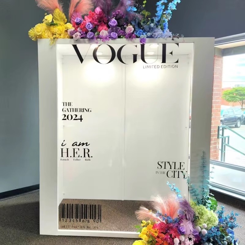 Magazine Photo Booth Box Wedding Photography Background with LED Light for Party