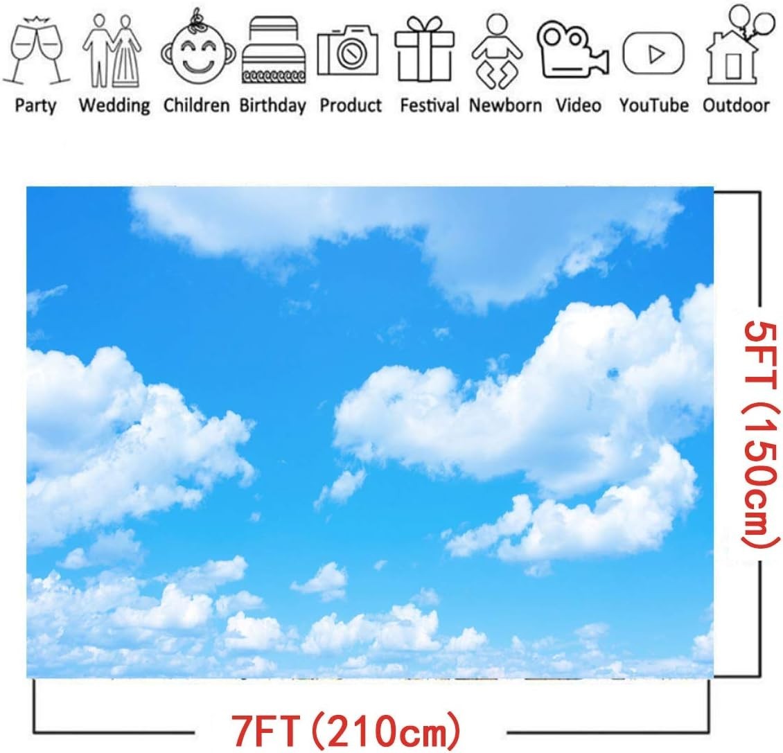 Blue Sky White Clouds Theme Photography Backdrops 7x5ft Clear Sky Kids Birthday