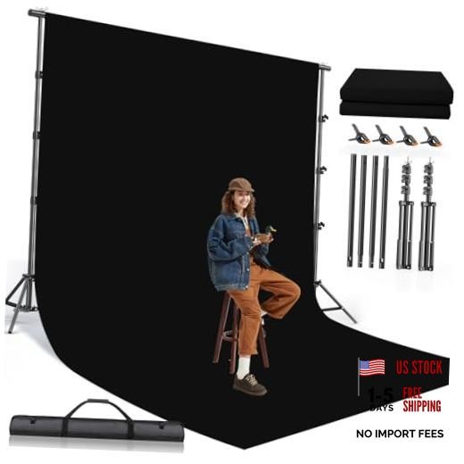8.5X10 FT Photo Background Stand with 10X12 FT Black Backdrop Stand + Black