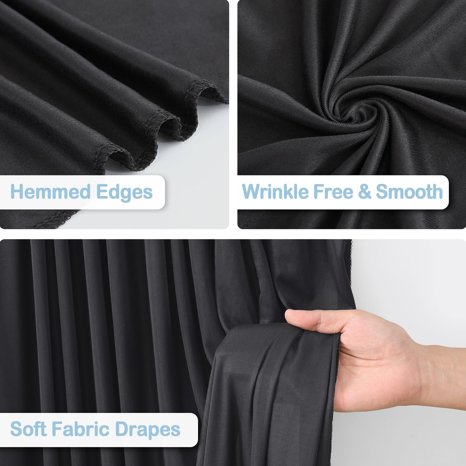 10 Panels Black Backdrop Curtains – Wrinkle Free W4′ x H10′(10 panels),